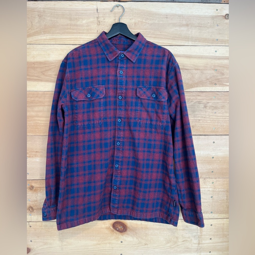 Patagonia Navy and Red Plaid Button-Down Shirt